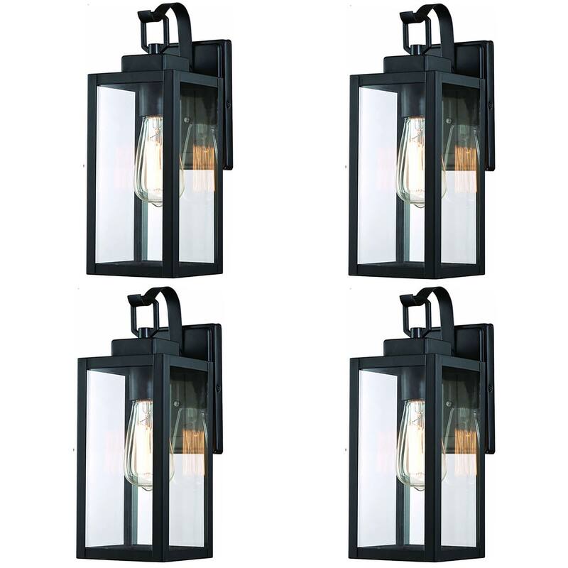 2/4 Pack 1-Light Outdoor Black Steel Wall Sconce with Clear Glass - Black-4 Pack