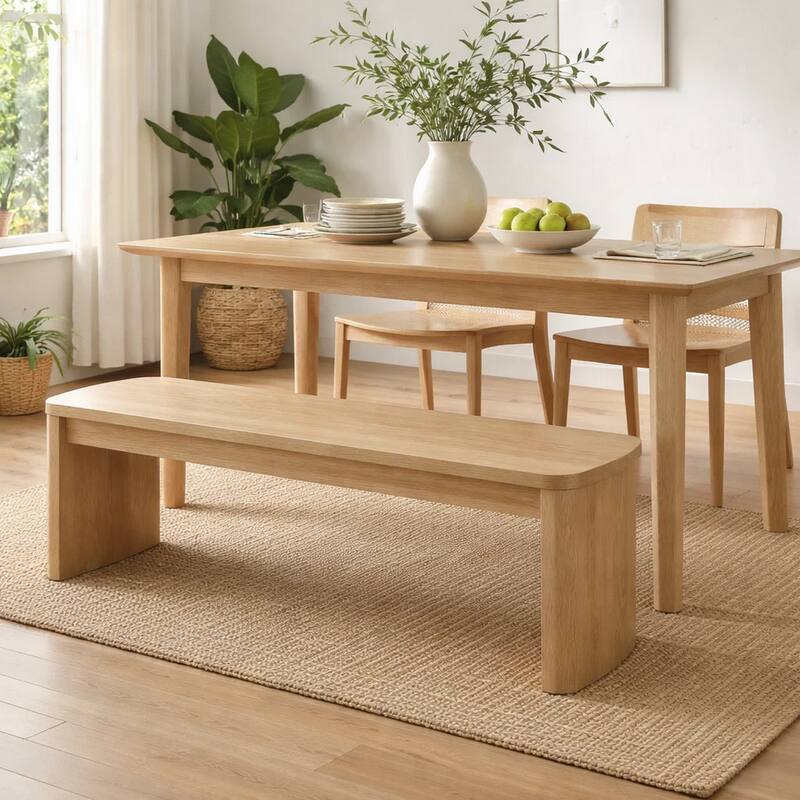 Edey Dining Bench, Rounded Corners, 51 Inch Oak Brown Solid Rubberwood