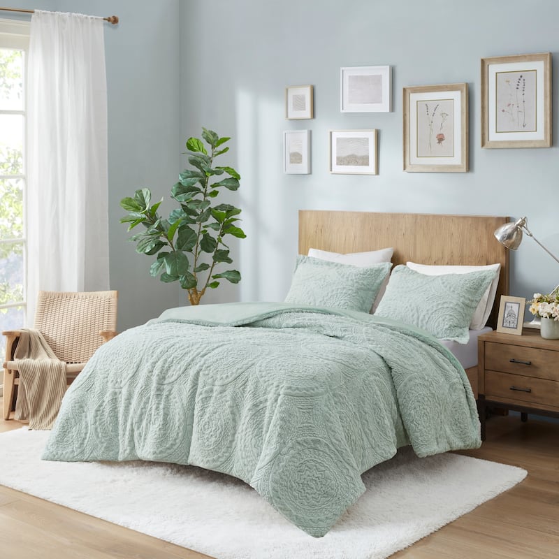 Madison Park Nova Embroidered Medallion Faux Fur Plush Comforter Set