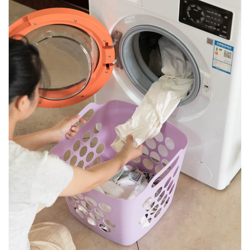 Flexible Plastic Laundry Basket - Square Storage Hamper with Side Handles for Easy Carrying - 28 Litter