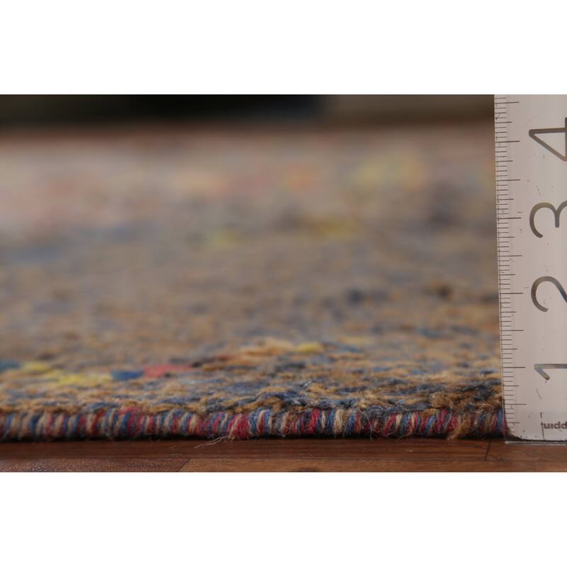 Brown & Blue Moroccan Abstract Area Rug Handmade Wool Carpet - 8'10"x 12'9"