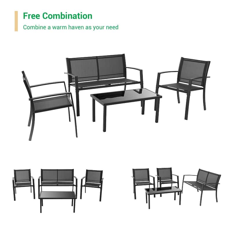 LIVOOSUN Patio 4pcs Textilene Conversation Set /w a Coffee Table
