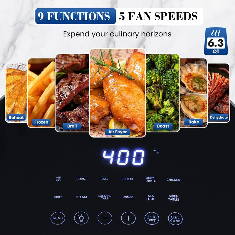 6QT Square Air Fryer with Viewing Window, 12-in-1 Multi-Function Oven, Nonstick Dishwasher-Safe Basket