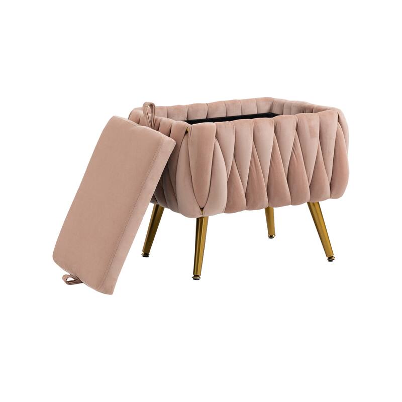 Accent Chair with Storage Ottoman, Modern Hand Woven Vanity Chair (Pink)