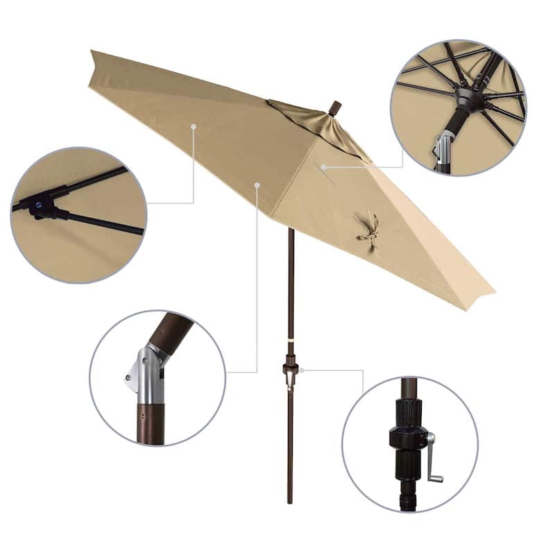 California Umbrella 9' Rd Patio Umbrella Bronze Aluminum Frame Fiberglass Ribs Crank Lift Collar Tilt Sunbrella