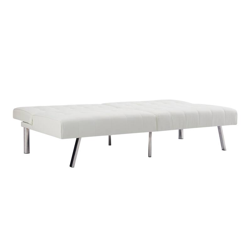 Tufted Mid-Century Modern Split Back Futon Sofa Couch Bed with Chrome Legs