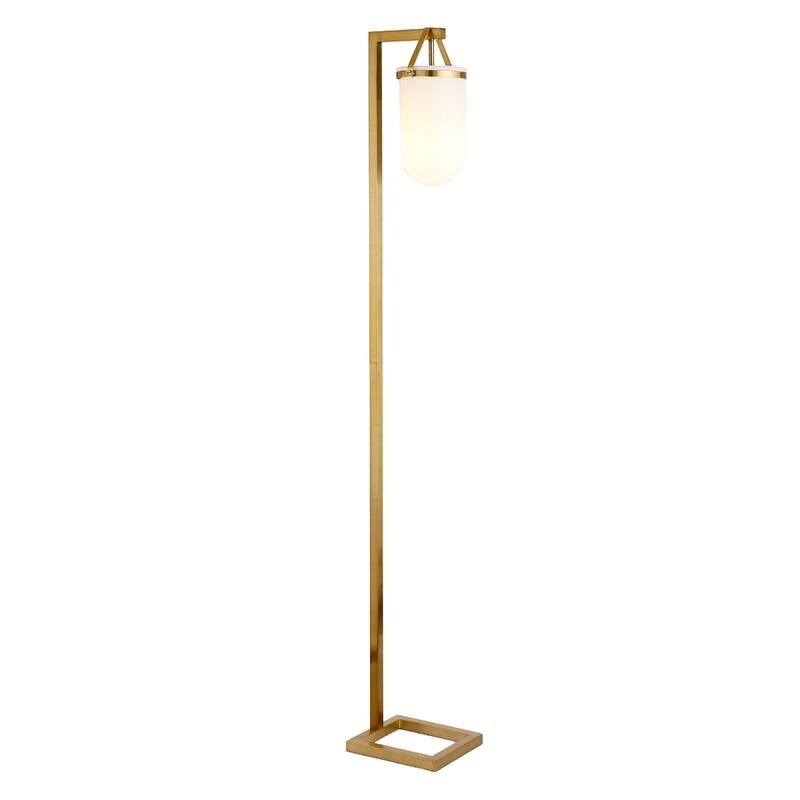 Modern 68" Arched Floor Lamp with Brass Base and Glass Shade