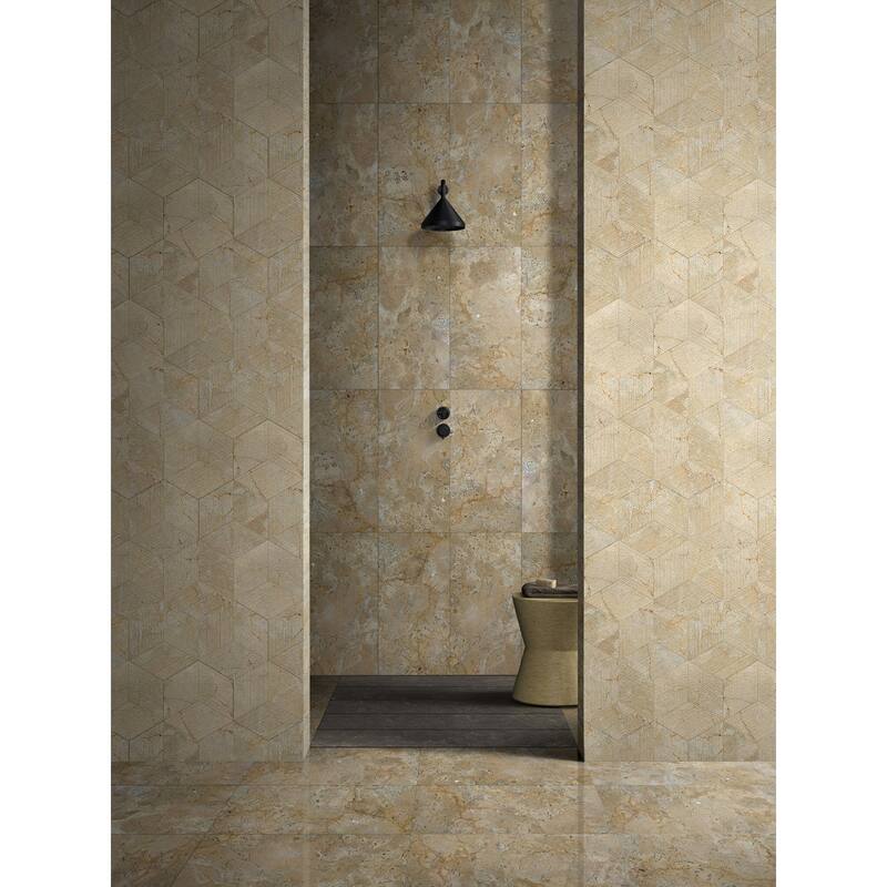 Roomfitters Hexagon Marble Tile, FS Textured 3D Fluted Natural Stone for Wall, Genuine Marble, 12-Piece Box, Gold Yellow Beige