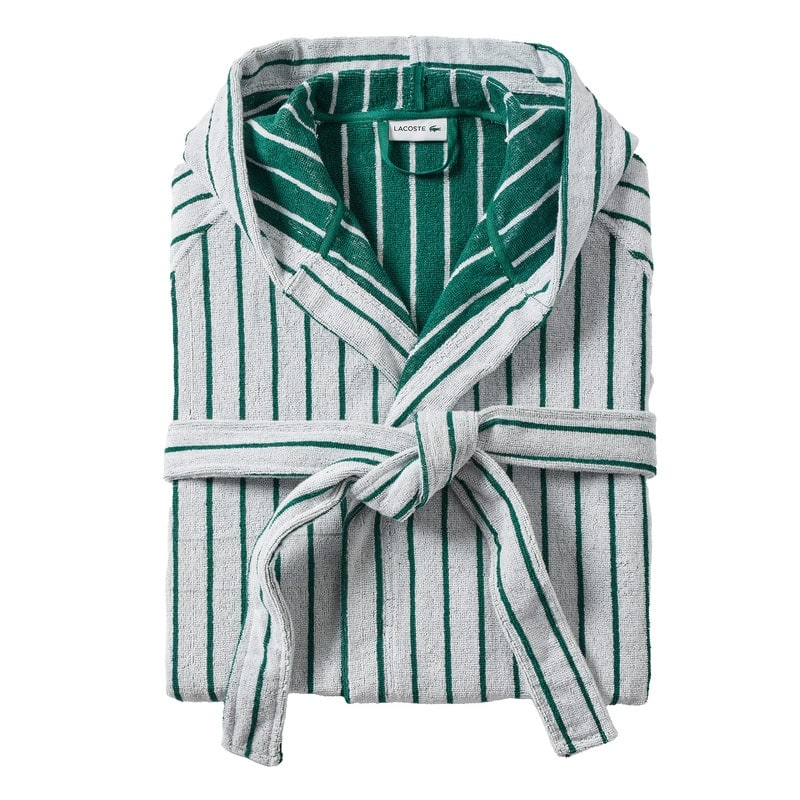 Lacoste Centre Mark Cotton Jacquard Stripe Unisex Bathrobe