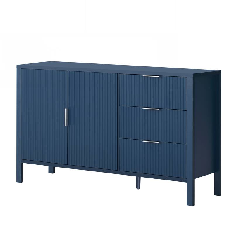 Modern Wave-Pattern Sideboard with 3 Drawers, Large Storage Buffet Cabinet with Hooks and Extra Center Leg