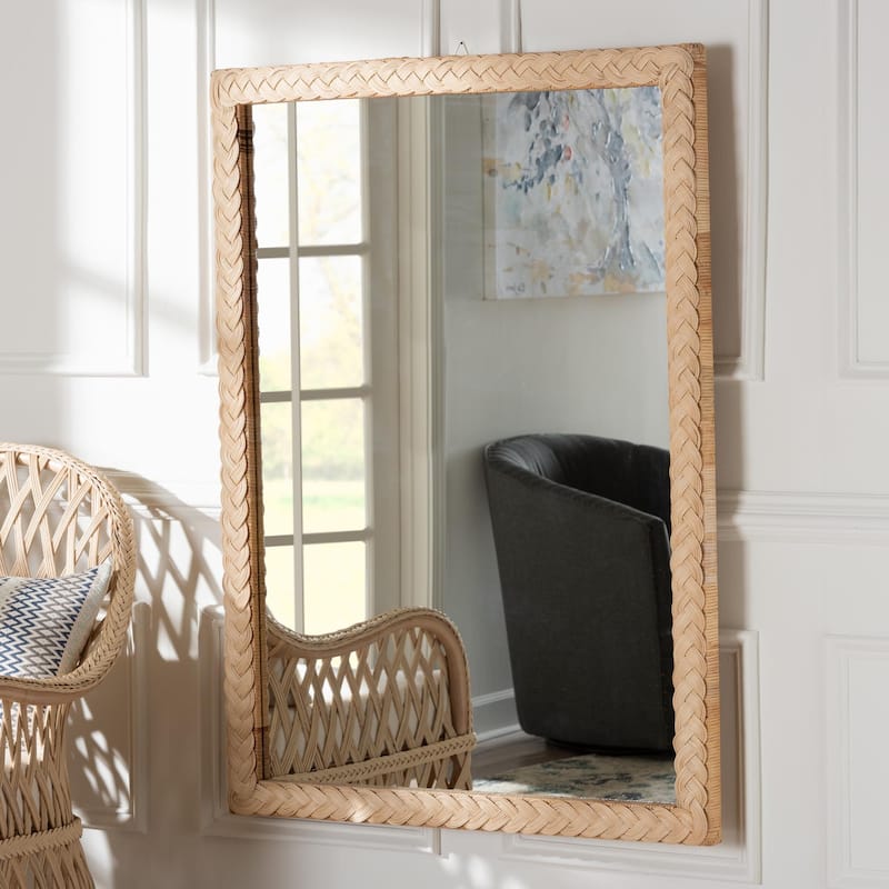 Lanica Japandi Sun Bleached Rattan Wall Mirror