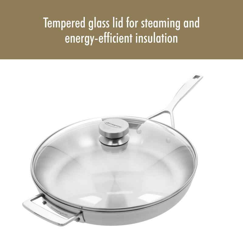 Demeyere Essential 5-ply 12.5-inch Stainless Steel Fry Pan with Lid