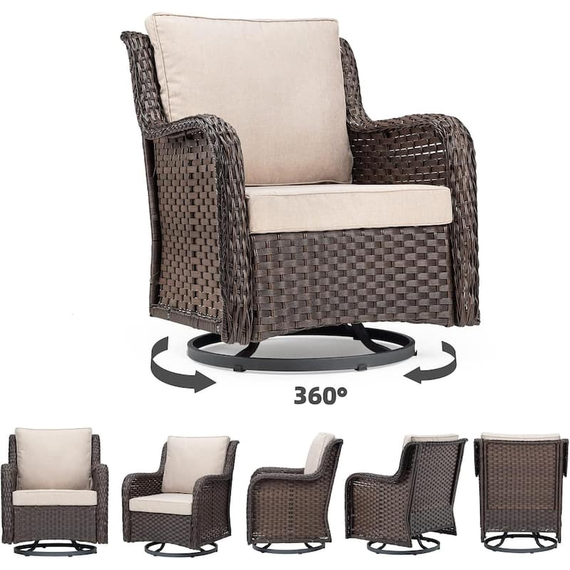3 Pieces Outdoor Swivel Wicker Glider Patio Chairs with Table Set