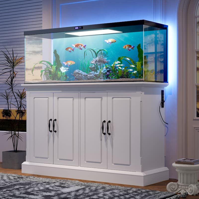 Rossetta 2-in-1 Modern Stylish Design Heavy Duty Fish Tank Stand with 4 Cabinets, Charging Station