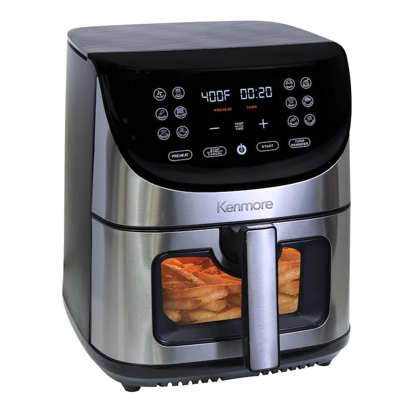 Kenmore 8 Qt Digital Air Fryer, 12 Cooking Presets, Stainless Steel - Silver