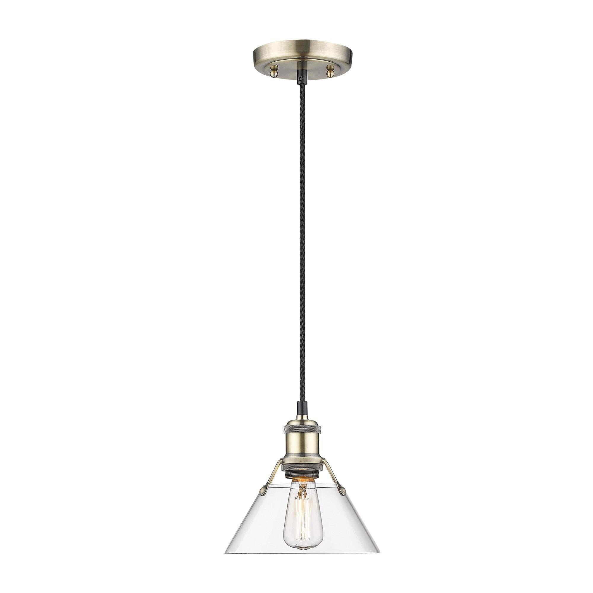 Yep by Golden Lighting Orwell 1-light 8in Pendant in Aged Brass and Clear Glass - Gold