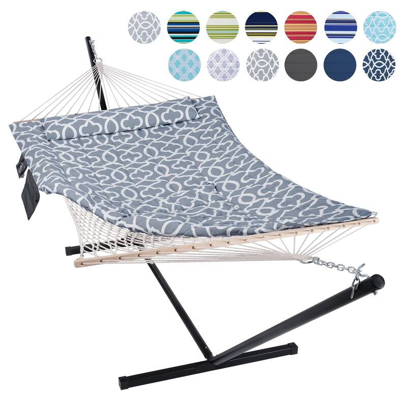 Hammock Double Hammock with Stand, Two Person Cotton Rope Hammock
