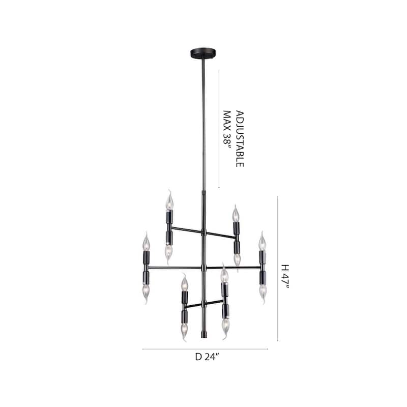 6-Light Black Metal Candle Light Pipe Chandelier