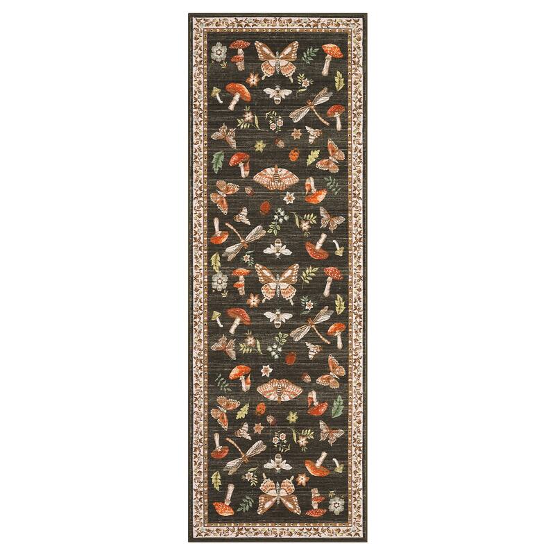 Area Rugs for Living Room Modern Insect Rug Mushroom Pattern Rug Soft Washable Non Slip Low Pile Rug