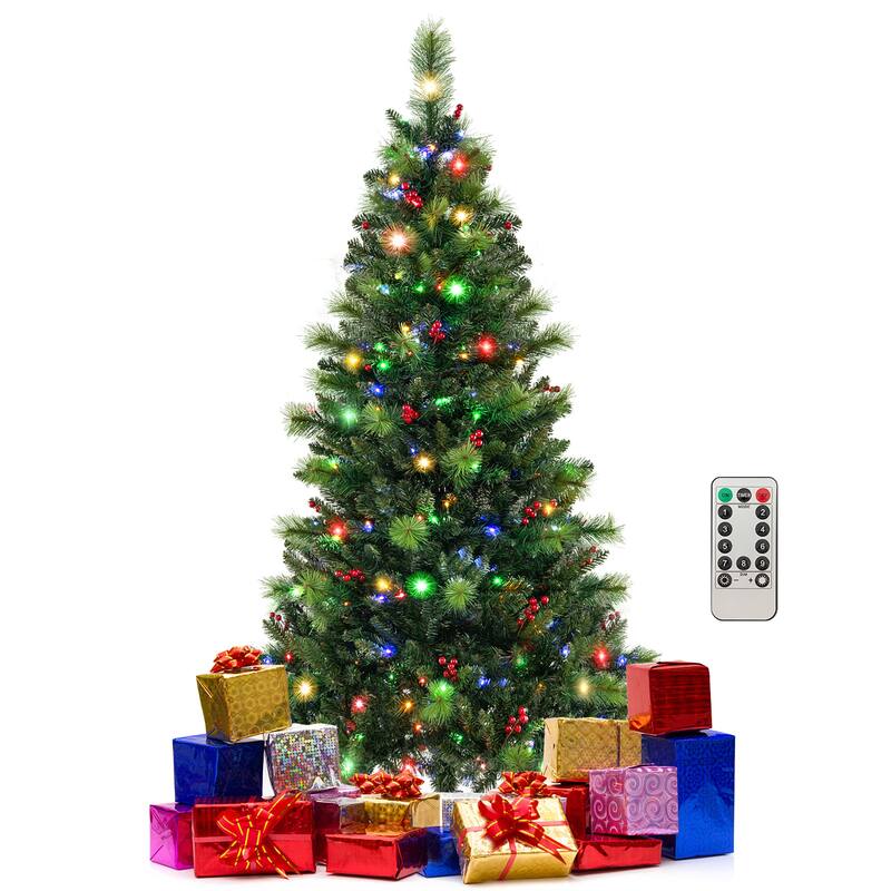 Gymax 6 FT Pre-Lit Artificial Christmas Tree w/ 670 Branch Tips & 300