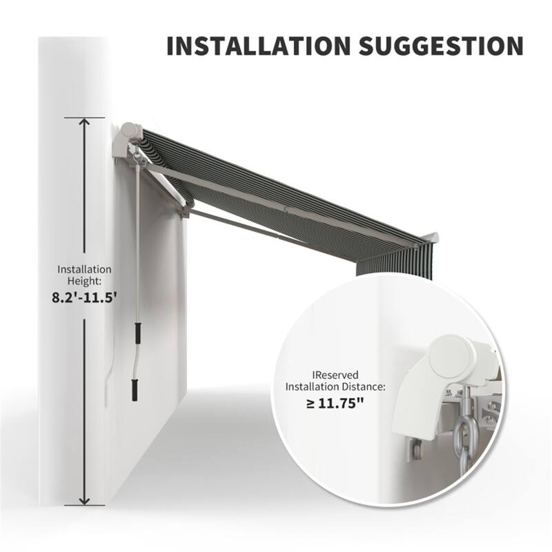 Green White Aluminum Steel Retractable Patio Awning with UV and Water-Resistant Fabric - 141.7 x 96.5 x 59.1 in