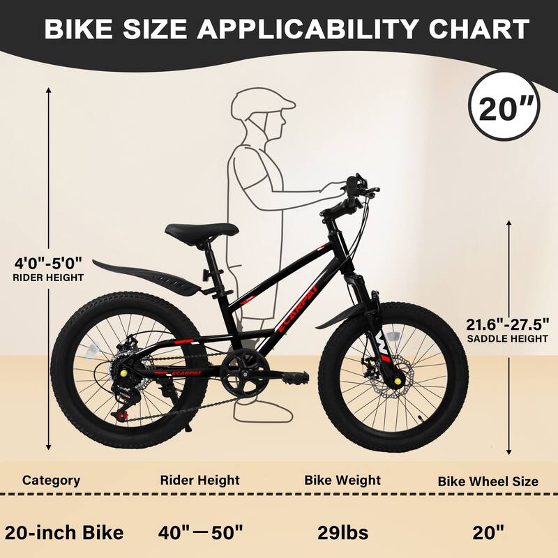 20 inch Mountain Kids Bike for Boys & Girls, Ages 6-12, 7-Speed with Front Suspension