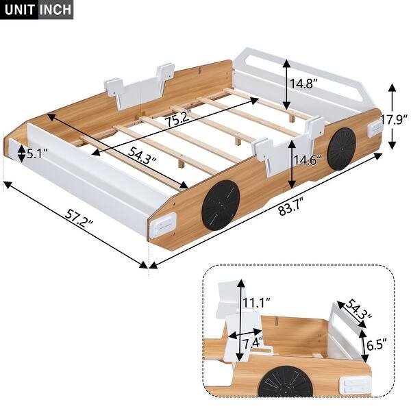 Natural Full Size Racing Car Platform Bed with Adjustable Gear