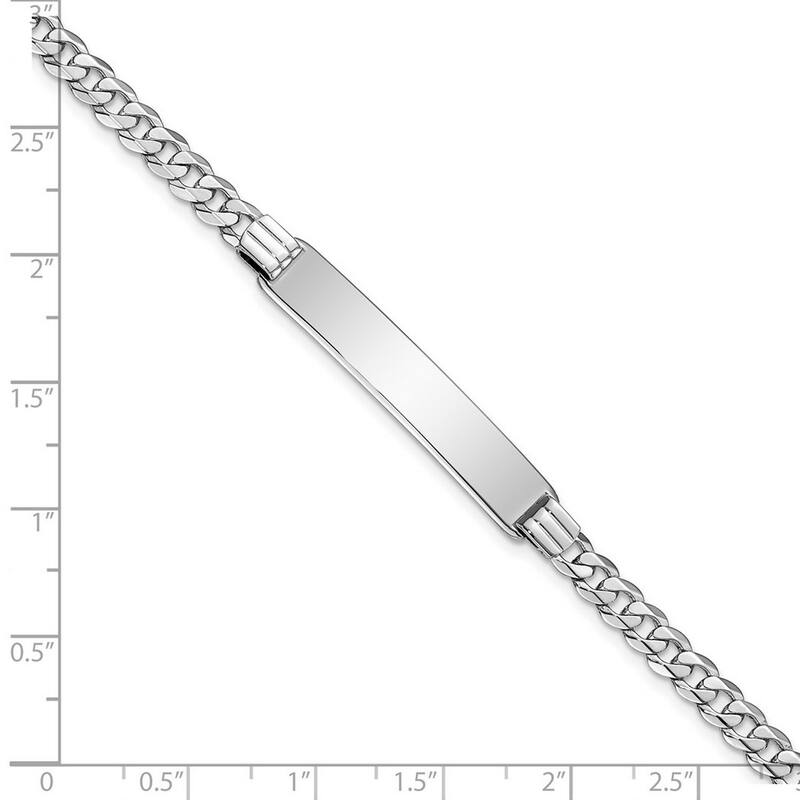 Curata 6.8mm 14k White Gold Engravable Flat Curb Link ID Bracelet