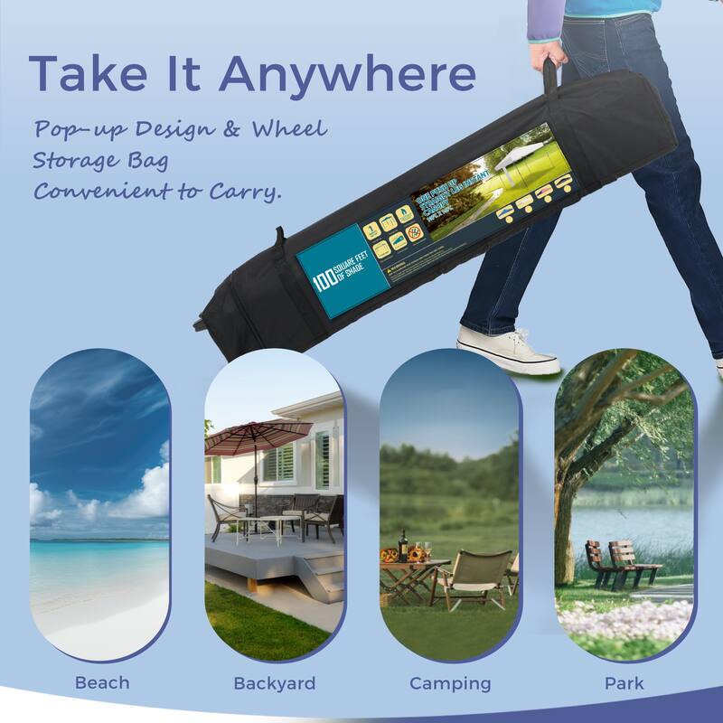 10' x 10' Pop Up Outdoor Canopy Tent Commercial Instant Reinforce Canopies with Wheel Carry Bag & Storage Pocket - 10x10'