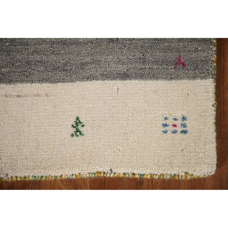 Striped Gabbeh Indian Rug Handmade Wool Carpet - 2'7"x 4'11"