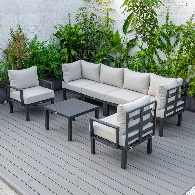 Outdoor 7-Piece Modern Patio Sectional Sofa Set Aluminum Frame W/ Coffee Table for Outdoor Summer Porch Backyard