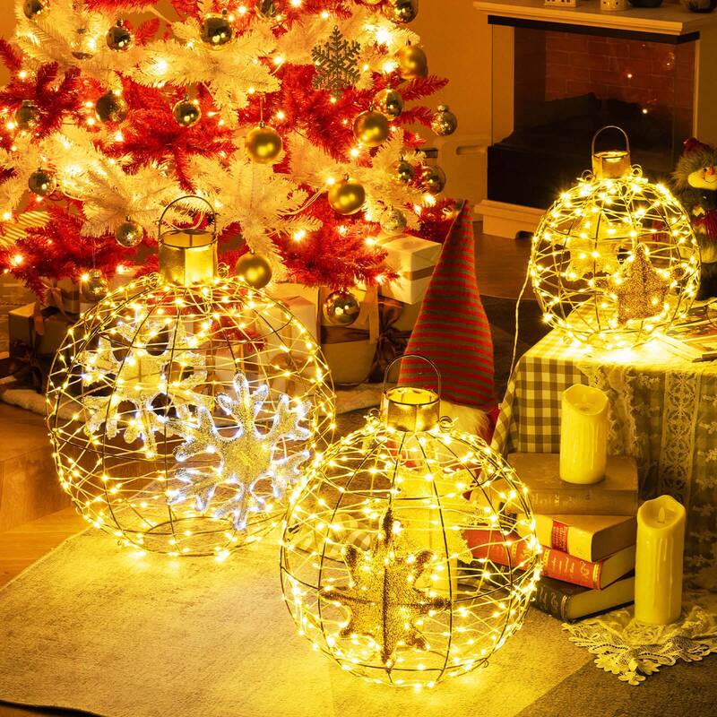 Costway 3 PCS Pre-Lit Lantern Balls with 732 Bright LED Lights Zip - Gold - See Details