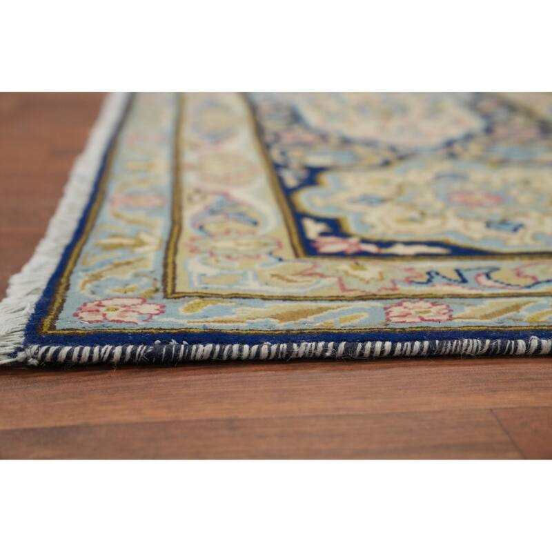 Hand Knotted Oriental 100% Wool Carpet Traditional Floral Navy Blue & Blues Kerman Area Rug - 13' 4'' X 10' 0''