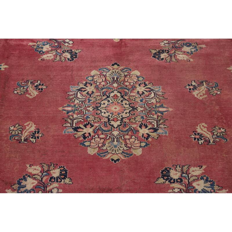 Pink Floral Mahal Persian Large Antique Area Rug Handmade Wool Carpet - 10'4"x 13'6"