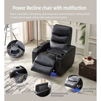 Multifunctional Electric Recliner Sofa with Writing Board, Cup Holder, LED Ambient Lighting, Storage Armrest and Charging Port
