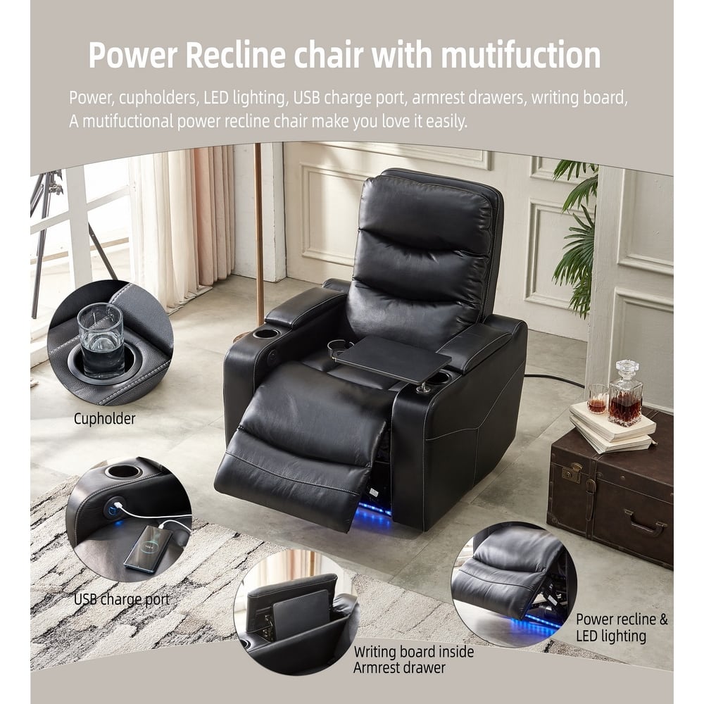 Multifunctional Electric Recliner Sofa with Writing Board, Cup Holder, LED Ambient Lighting, Storage Armrest and Charging Port
