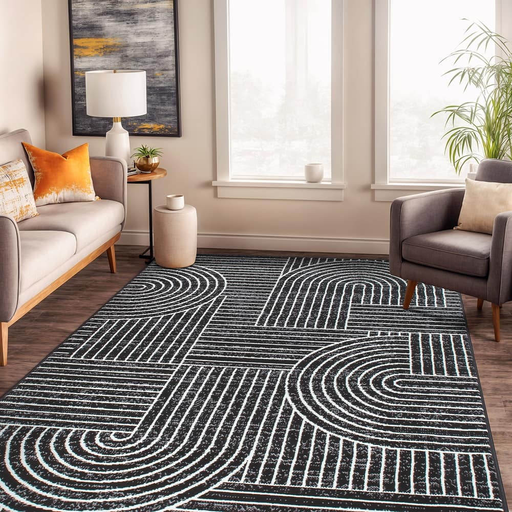 World Rug Gallery Contemporary Stripe Arch Design Durable Area Rug