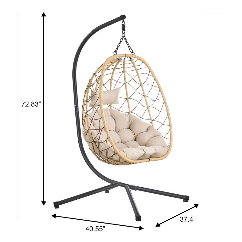Summit Hanging Egg Swing Chair with Brown Frame & Foldable Shell for Home Patio Garden Backyard Porch