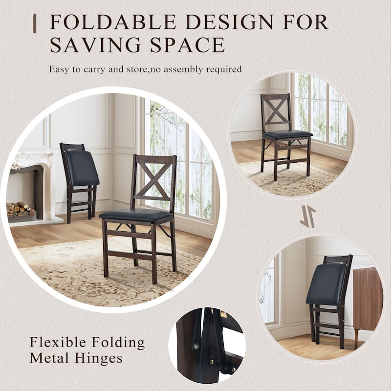Folding Dining Chairs Set of 2 - Upholstered Wooden Frame - Indoor/Outdoor Space Saver - Pre-Assembled - Set of 2