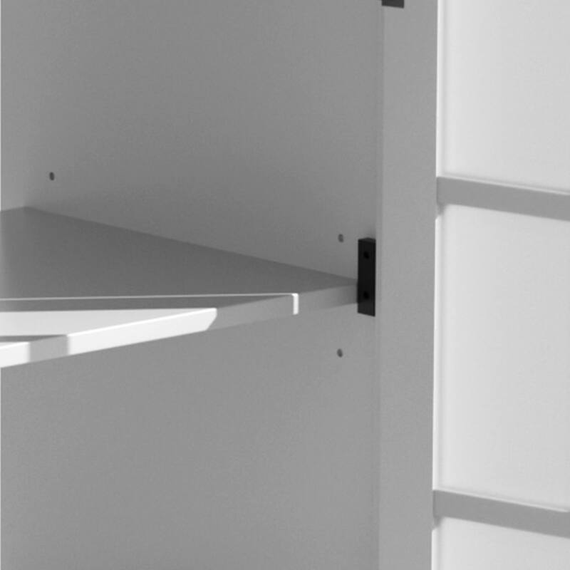 Bathroom Storage Vanity Cabinet with Ceramic Sink, Blurred Tempered Glass Doors, Matte Black Handles and Adjustable Shelf