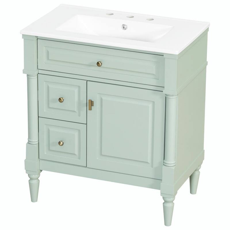 36" Bathroom Vanity with Sink, Freestanding Bathroom Cabinet with Ceramic Basin, Flip Drawer - Green - 30''