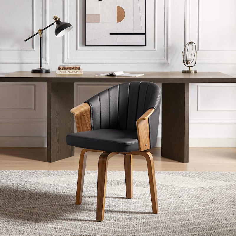 Art Leon Bentwood and PU Swivel Dining Chairs (Set of 2)