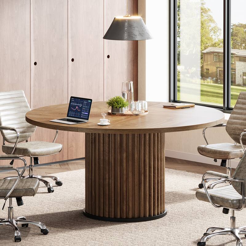 47 Inch Round Conference Table with Metal Base - 47.24" W x 47.24" D x 29.92" H