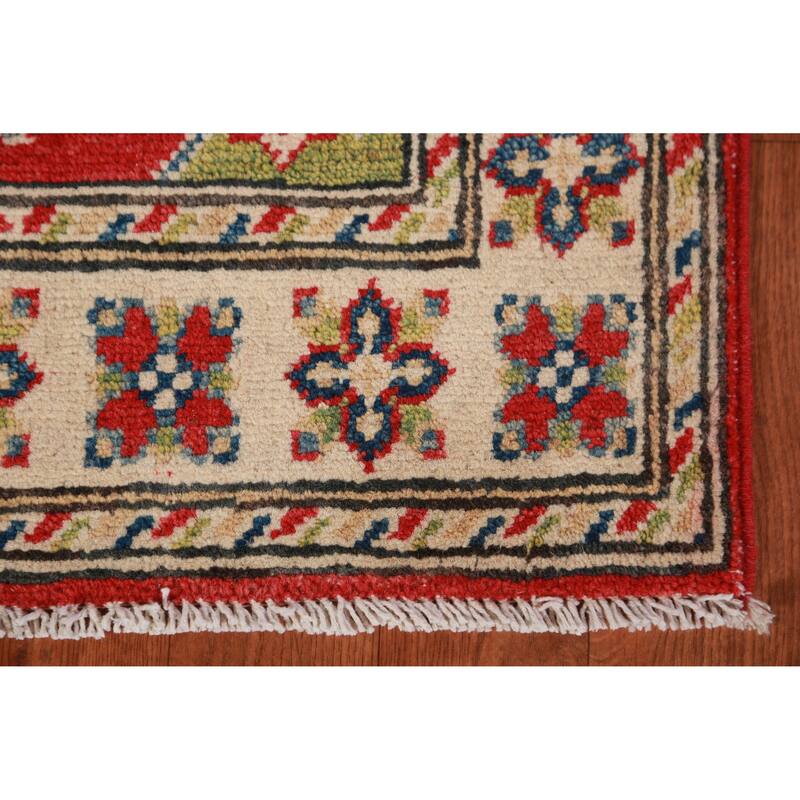 Red Kazak Oriental Foyer Rug Handmade Geometric Wool Carpet - 2'0"x 3'0"