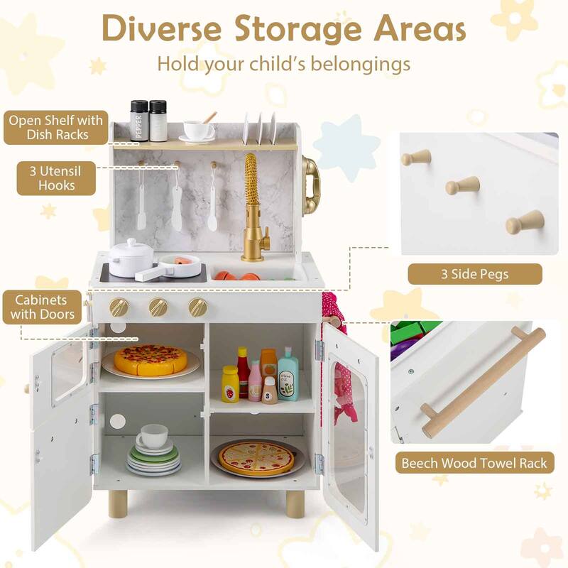 Gymax Kids Kitchen Set Pretend Play Kitchen w/ Stoves & Faucet & Sink