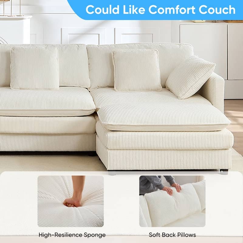Mixoy 148''Oversized Modular Sectional Sofa, U-Shaped 6-Seater Corduroy Upholstered Deep Seat Sofa with 2 Movable Ottomans - 4+2