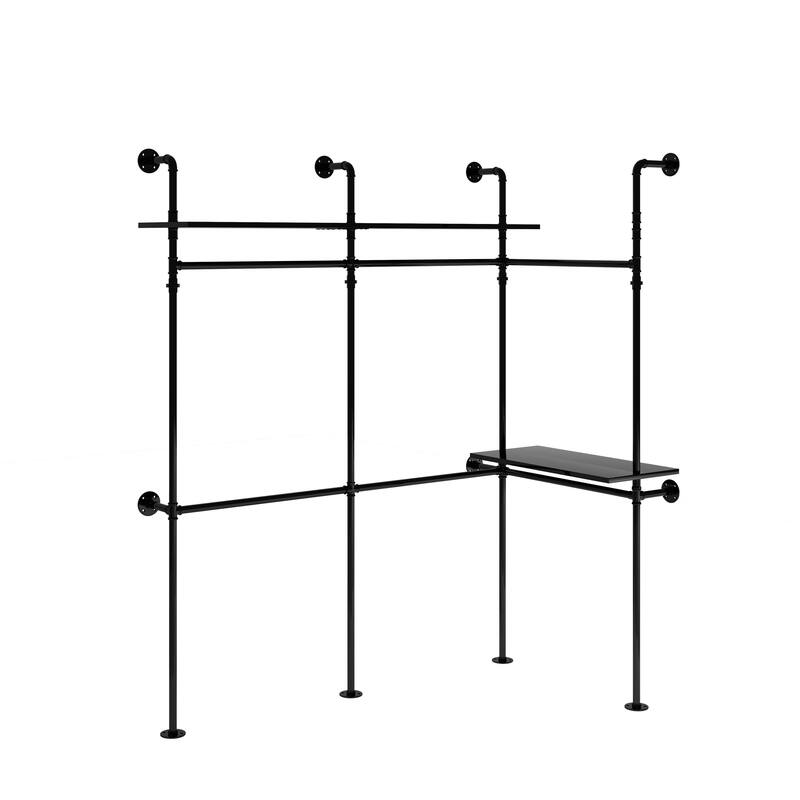 Industrial Pipe Clothing Rack with LED Lights