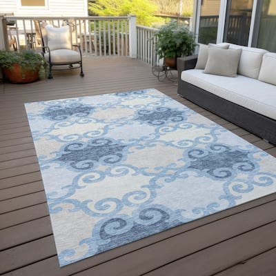 Machine Washable Indoor/ Outdoor Chantille Scroll Rug