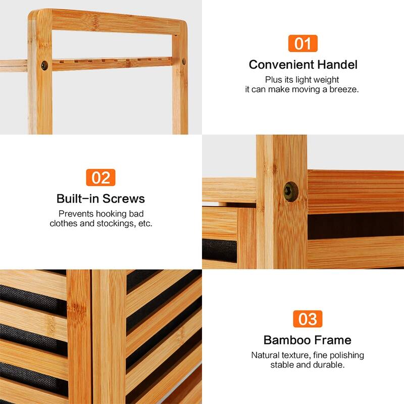 Bamboo Laundry Hamper Bathroom Storage Shelf Cabinet with Tilt Out - 17.32 x 13 x 37.8 inch