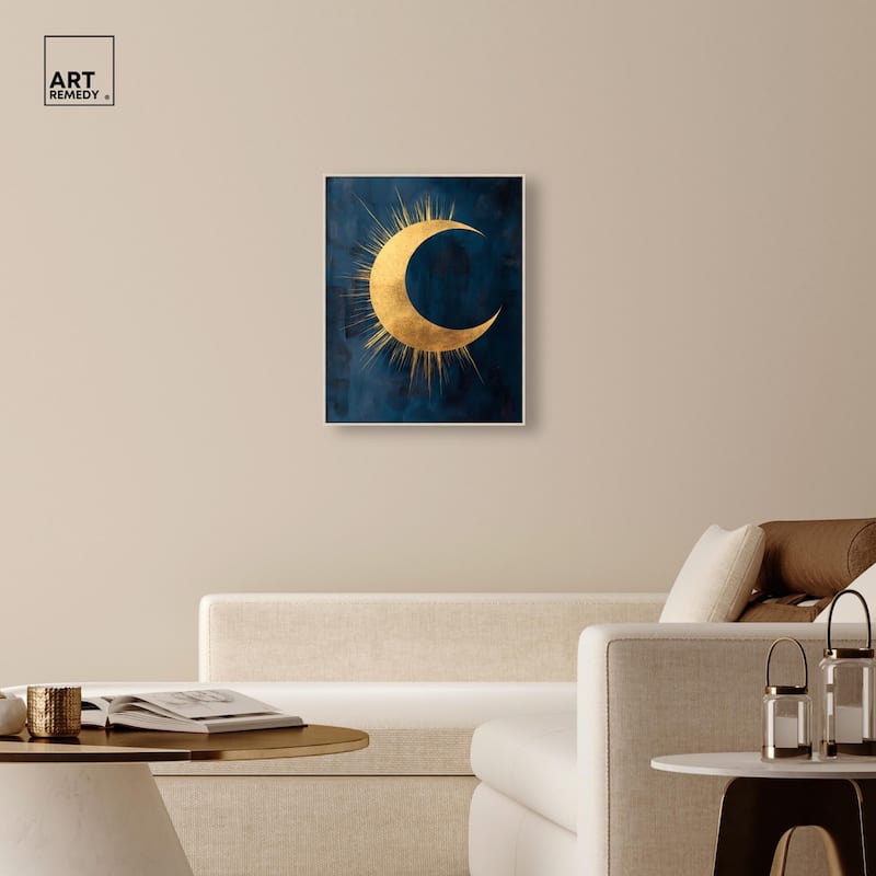 Gold Moon on Indigo Canvas by Art Remedy